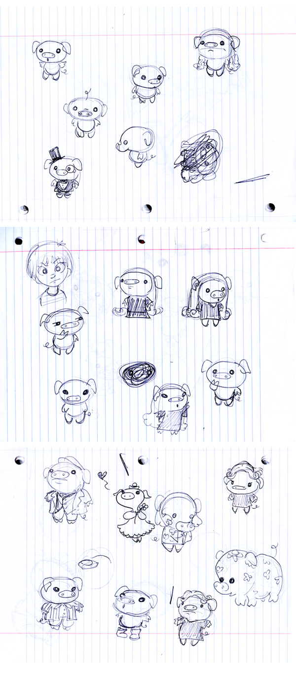 Three Solid Pages of Pig Drawings